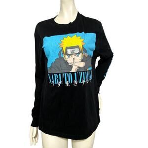 Unisex Black Long Sleeve Naruto Uzumaki Anime T-Shirt Size Small